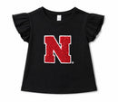 Nebraska Sewn Sequin Appliqué Black Licensed Toddler Shirt | Multiple Sizes | H.Flynn Designs