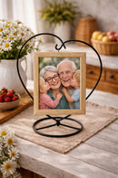 Heart-Shaped Hanging Photo Picture Frame and Black Metal Ornament Stand 9.75 Inches