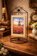 Black Windmill Roof House Hanging Photo Picture Frame and Metal Ornament Stand 10.15 Inches