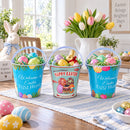 Set of 3 Easter Egg Hunt Buckets Metal Tin Pails with Handles Candy Gifts and Decor