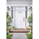 Easter Bunny Hanging Wall Sign With Pastel Florals Decor 11.5 Inches Tall
