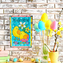 Easter Chick Decorative Wall Sign Spring Welcome Hanging Plaque with Floral Design 10 Inches