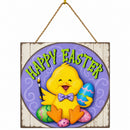Happy Easter Chick Decorative Wall Plaque with Painted Egg Accents 10 Inches Tall