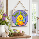Happy Easter Chick Decorative Wall Plaque with Painted Egg Accents 10 Inches Tall