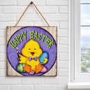 Happy Easter Chick Decorative Wall Plaque with Painted Egg Accents 10 Inches Tall