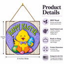 Happy Easter Chick Decorative Wall Plaque with Painted Egg Accents 10 Inches Tall