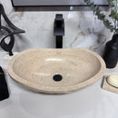 Oval Chiseled Tan Travertine Vessel Bathroom Sink - Handcrafted Natural Stone Above Counter Vanity Basin