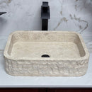 Rectangle Tan Travertine Vessel Bathroom Sink - Handcrafted Natural Stone Above Counter Vanity Basin