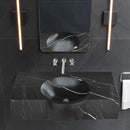Toros Black Marble Rectangular Wall-mount Bathroom Sink (W)17" (L)30" (H)6" vertical led lights on 2 sides of the mirror. Black wall tiles on the wall chrome wall-mount faucet