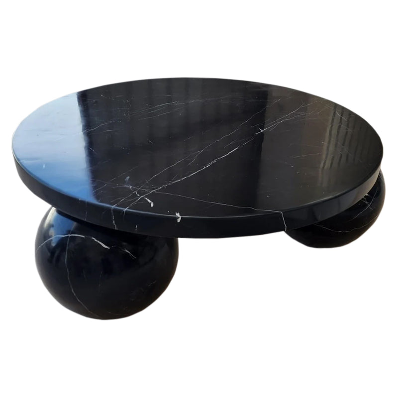 Toros Black Marble Round Designer Coffee Table with Sphere Legs (D)34" (H)15" side view