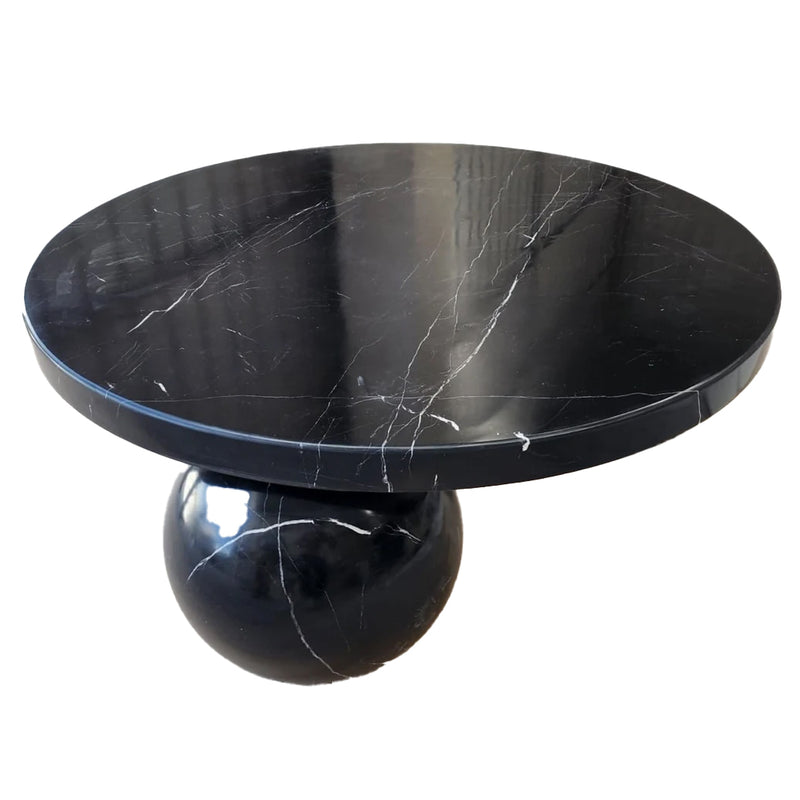 Toros Black Marble Round Designer Coffee Table with Sphere Legs (D)34" (H)15" side view