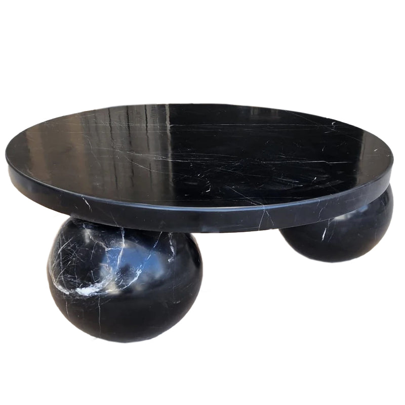 Toros Black Marble Round Designer Coffee Table with Sphere Legs (D)34" (H)15" angle view 2