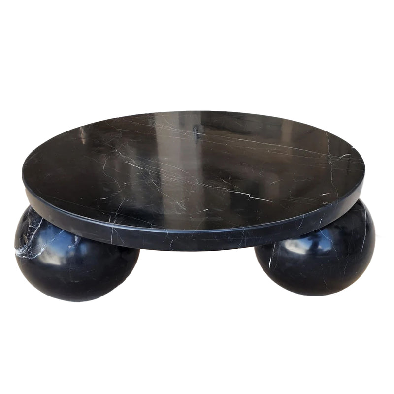 Toros Black Marble Round Designer Coffee Table with Sphere Legs (D)34" (H)15" angle view