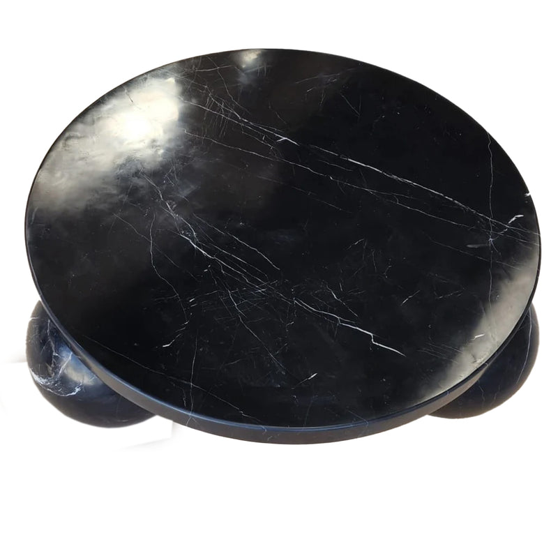 Toros Black Marble Round Designer Coffee Table with Sphere Legs (D)34" (H)15" top angle view