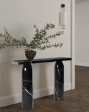 Black Turkish Marble Console Table - Polished Designer Round Legs