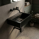 Toros Black Marble Fluted Wall-Mount Sink with Integrated Ledge - 24"x16"x7" - Honed