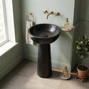 Toros Black Marble Oval Pedestal Sink - 17"x20"x33.5" - Honed