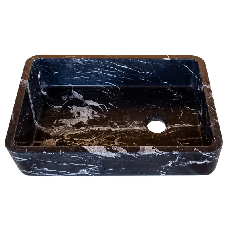 Toros Black Marble Rectangular Above Vanity Bathroom Sink (W)14.4" (L)20.3" (H)4.70" front top view