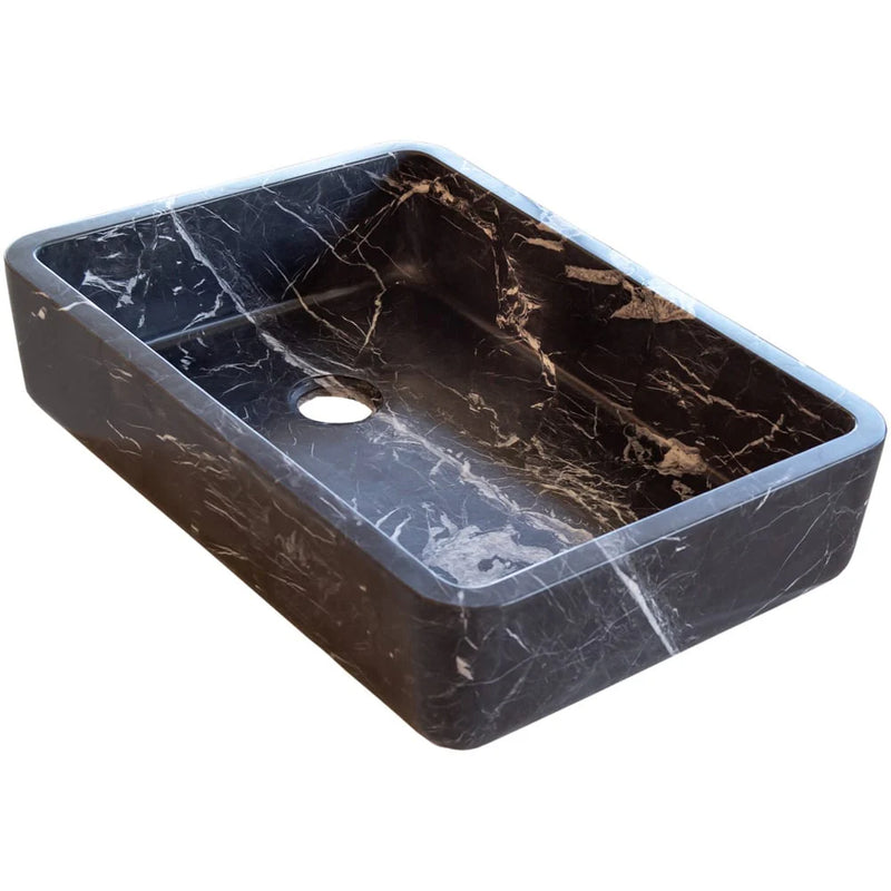 Toros Black Marble Rectangular Above Vanity Bathroom Sink (W)14.4" (L)20.3" (H)4.70" angle view