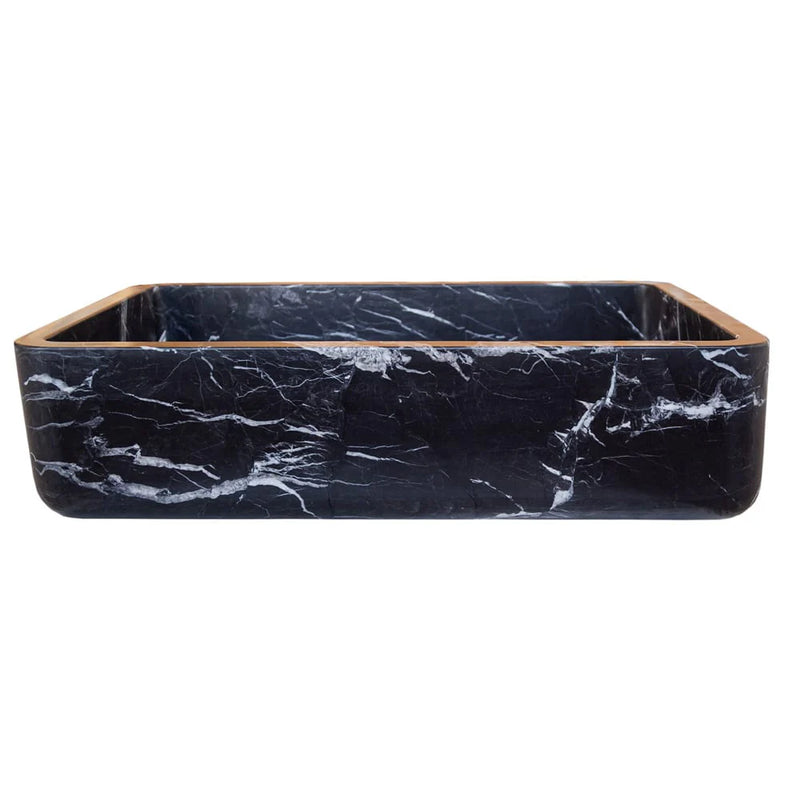 Toros Black Marble Rectangular Above Vanity Bathroom Sink (W)14.4" (L)20.3" (H)4.70" front view