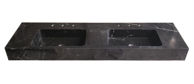 Toros Black Marble Double Sink Wall-mount Bathroom Sink Polished (W)18" (L)60" (H)6" front view