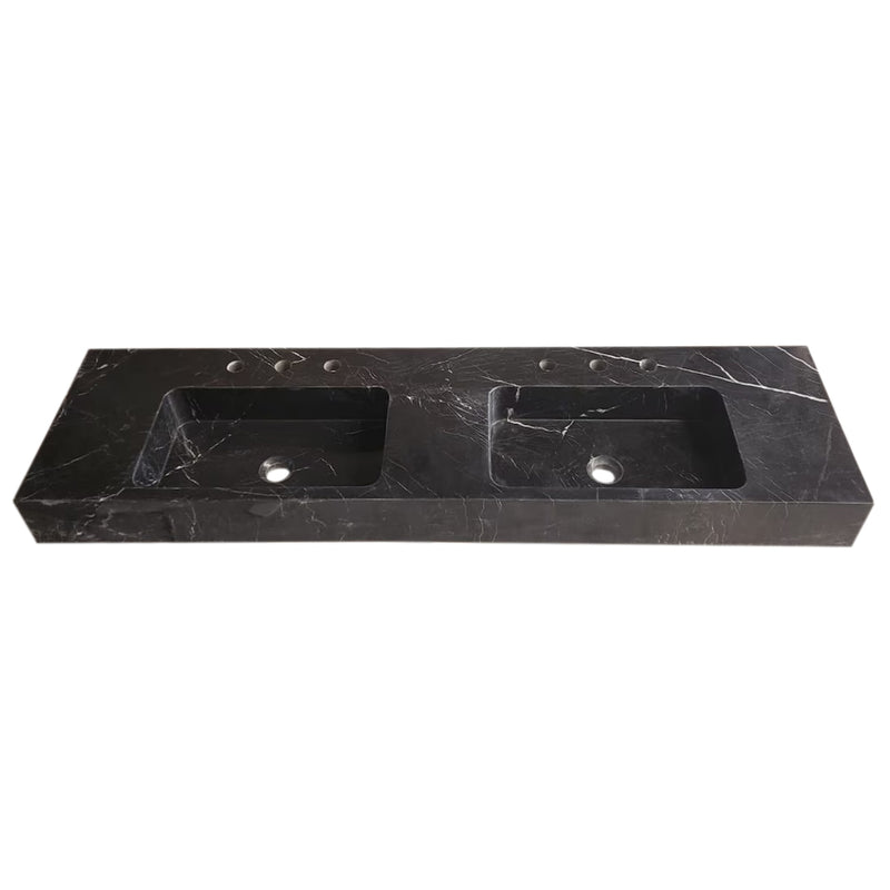 Toros Black Marble Double Sink Wall-mount Bathroom Sink Polished (W)18" (L)60" (H)6" front view