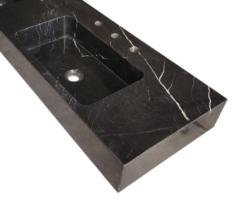 Toros Black Marble Double Sink Wall-mount Bathroom Sink Polished (W)18" (L)60" (H)6" profile closeup view