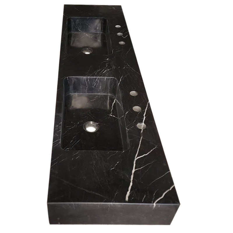 Toros Black Marble Double Sink Wall-mount Bathroom Sink Polished (W)18" (L)60" (H)6" side view