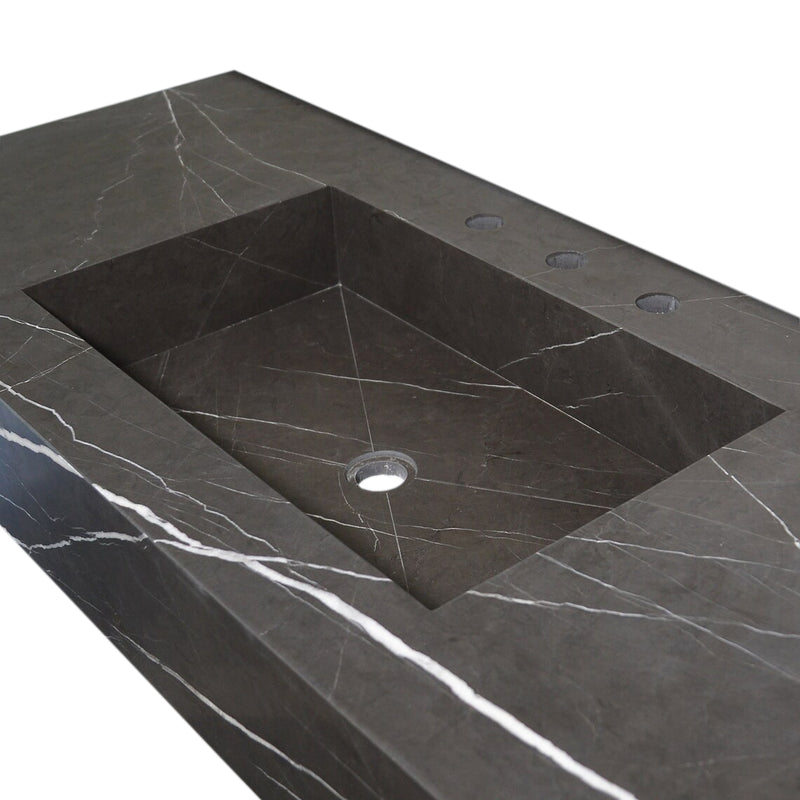 Toros Black Marble Rectangular Wall-mount Bathroom Sink (W)20" (L)48" (H)6" angle closeup view