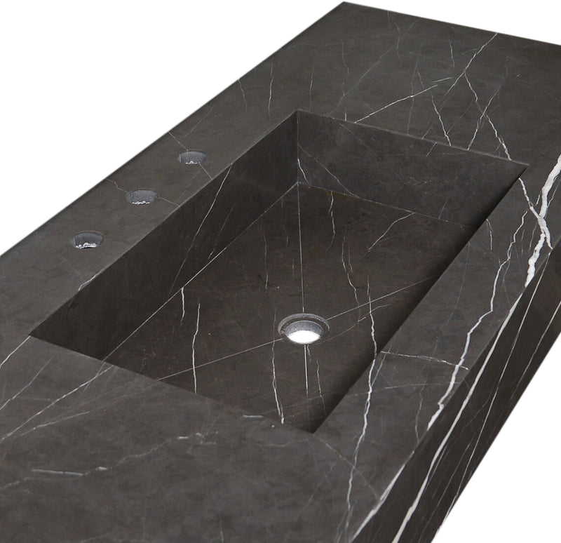 Toros Black Marble Rectangular Wall-mount Bathroom Sink (W)20" (L)48" (H)6" angle closeup view 2