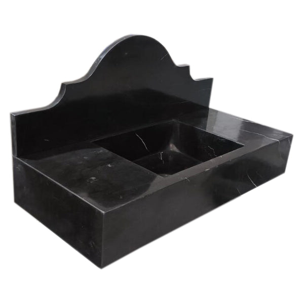 Toros Black Marble Wall-mount Bathroom Sink with Backsplash Polished (W)15" (W)33" (H)6" angle view