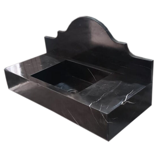 Toros Black Marble Wall-mount Bathroom Sink with Backsplash Polished (W)15" (W)33" (H)6" angle view