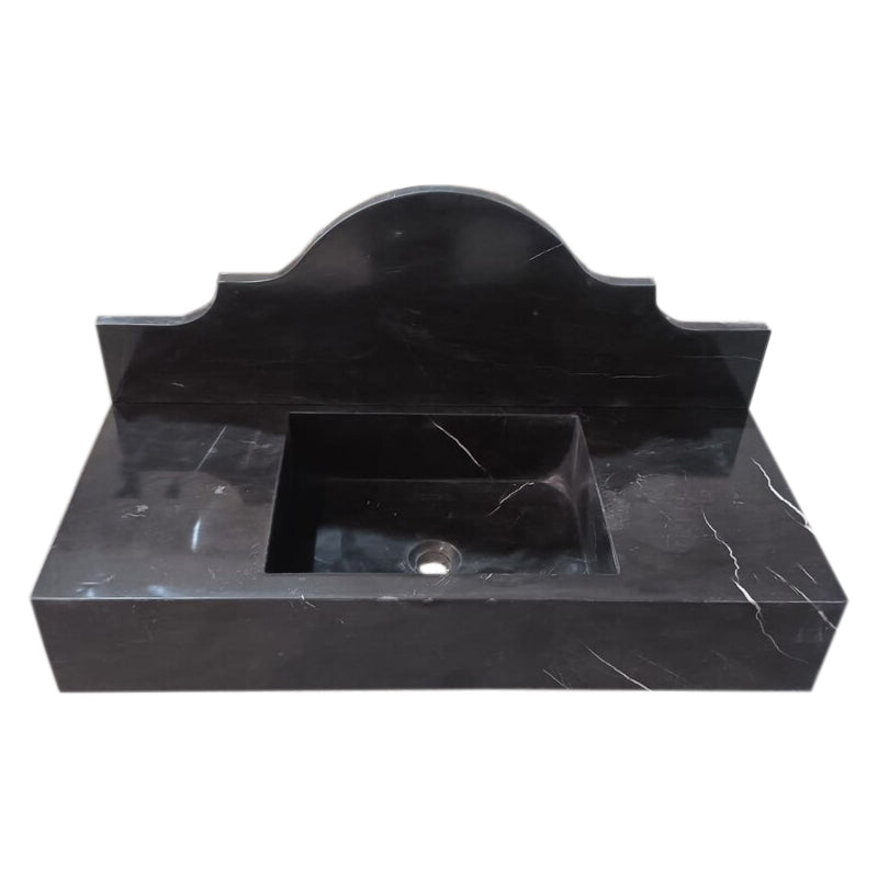 Toros Black Marble Wall-mount Bathroom Sink with Backsplash Polished (W)15" (W)33" (H)6" angle view