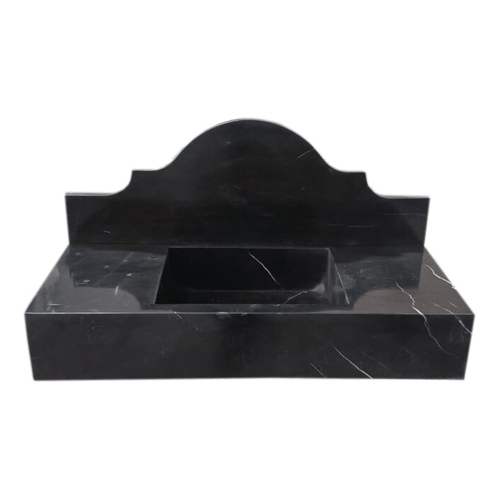 Toros Black Marble Wall-mount Bathroom Sink with Backsplash Polished (W)15" (W)33" (H)6" front view