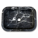 Toros Black Marble Rectangular Wall-Mount Sink with Rounded Corners - 18"x12"x7" - Honed