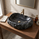 Toros Black Marble Rough Square Vessel Sink - 17"x17"x5" - Polished/Rough