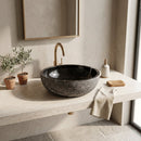 Toros Black Marble Round Vessel Sink - 16"x6" - Honed / Split-Face