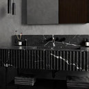 Toros Black Marble Wall-mount Bathroom Vanity Sink Fluted (W)16" (L)50" (H)10" bathroom view closeup
