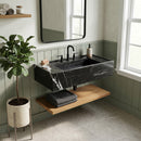 Toros Black Marble Rectangular Wall-Mount Sink with Integrated Tray - 36"x16"x10" - Polished