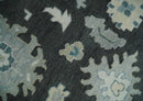 Black, Beige and Silver Hand Knotted Traditional Oushak Wool Area Rug