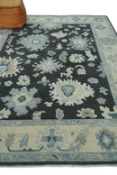 Black, Beige and Silver Hand Knotted Traditional Oushak Wool Area Rug