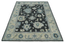 Black, Beige and Silver Hand Knotted Traditional Oushak Wool Area Rug
