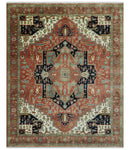 Traditional 9.11x13.8 Hand knotted Premium Fine Brown, Black and Ivory wool Area Rug