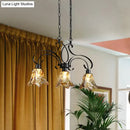 DecorBites™ Traditional Black Island Lamp with Amber Glass, Floral Design, and 3 Down Lighting Pendants for Dining Room