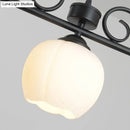 DecorBites™ Traditional Black Flower Island Lighting Fixture with Milky Glass - 3 Bulbs Dining Room Pendant Light
