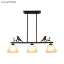 DecorBites™ Traditional White Glass Barrel Pendant Light with Birds - 3-Light Black Dining Room Island Fixture