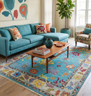 Traditional Blue and Beige Hand knotted Oushak Custom Made Wool Area Rug