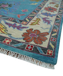 Traditional Blue and Camel Colorful Hand knotted Oushak 8.9x11.10 Wool Area Rug