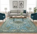 Traditional Blue And Gray Oushak Hand knotted Wool Area Rug