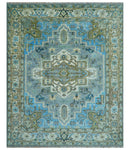 Traditional Blue And Gray Oushak Hand knotted Wool Area Rug